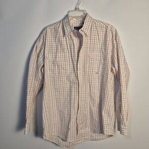Roper M Large Plaid Button Up Shirt White Orange Tan Ranch Western Long Sleeve